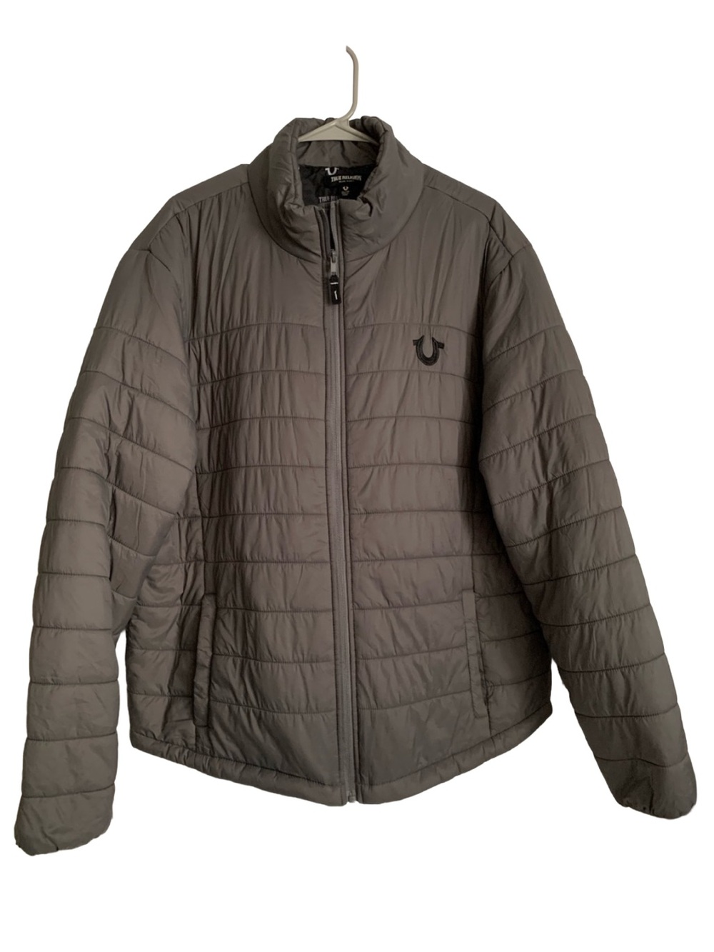 TRUE RELIGION Men’s Gray Channel Zipper Front Nylon Puffer Jacket